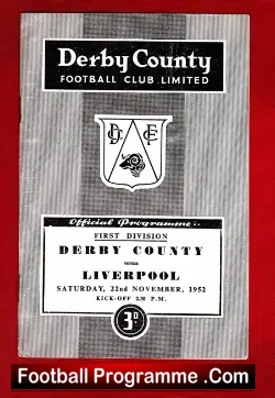 Derby County v Liverpool 1952 - football programme