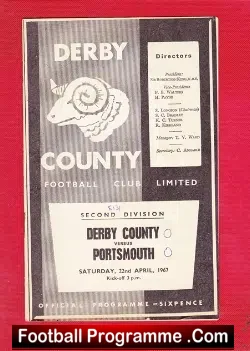 Derby County v Portsmouth 1967 - football programme
