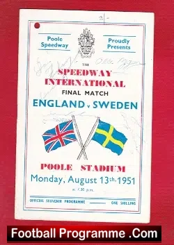 England Speedway v Sweden 1951 - at Poole - Multi Autographed - signed programme