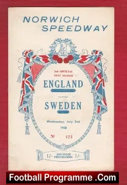 England Speedway v Sweden 1958 - Test Match at Norwich - speedway programme