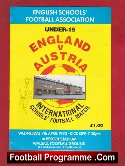 England v Austria 1993 - Under 15 Schoolboys - Signed at Walsall - football programme