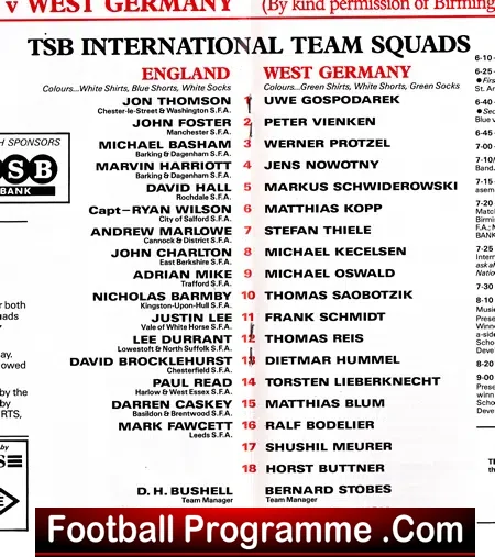 England v Germany 1989 – Under 15 – Ryan Giggs – Ryan Wilson
