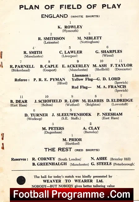 England v The Rest 1959 – School Boys Match at Ipswich