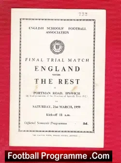 England v The Rest 1959 – School Boys Match at Ipswich