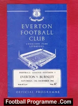 Everton v Burnley 1962 - Champions Season - football programme
