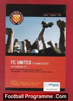 FC United Of Manchester v Padiham 2005 - 1st EVER MATCH - football programme
