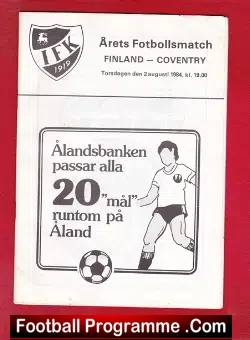 Finland v Coventry 1984 - Friendly Match - football programme