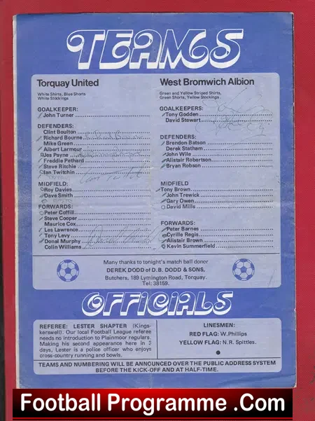 Freddie King Testimonial Benefit Torquay United 1979 AUTOGRAPHS