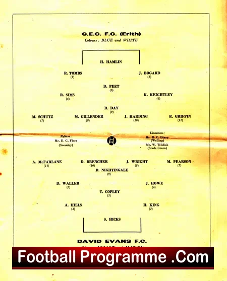 GEC Erith v David Evans FC 1958 – Challenge Cup Final