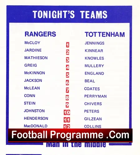 Glasgow Rangers v Tottenham 1971 – Friendly Match