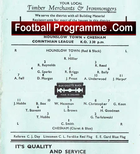 Hounslow Town v Chesham 1948 – Corinthian League