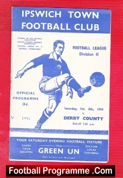 Ipswich Town v Derby County 1958 - Munich Disaster Tribute - football programme