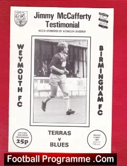 Jimmy McCafferty Testimonial Benefit Match Weymouth 1981 - football programme
