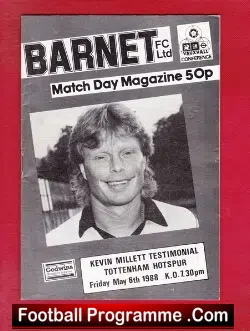 Kevin Millett Testimonial Benefit Barnet 1988 - football programme
