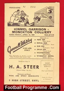 Kinmel Garrison v Monckton Colliery 1960 – at Rhyl FC