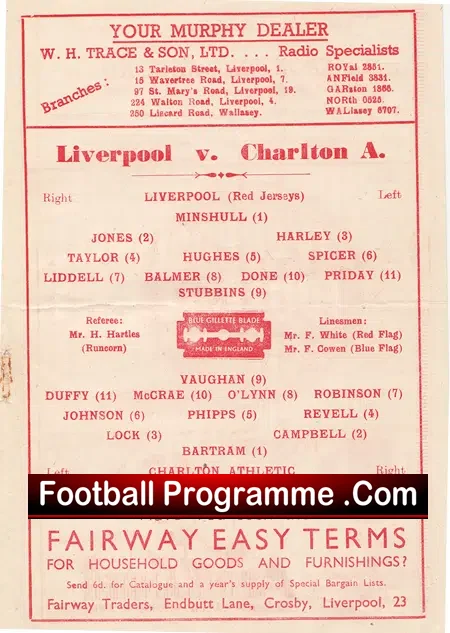 Liverpool v Charlton Athletic 1948 – 1940s