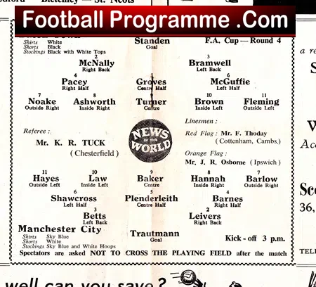 Luton Town v Manchester City 1961 - Denis Law Six Goals Abandon