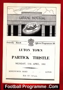 Luton Town v Partick Thistle 1961 - Friendly Match - football programme