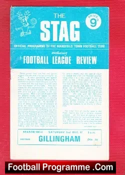 Mansfield Town v Gillingham 1967 - football programme