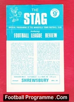Mansfield Town v Shrewsbury Town 1968 - football programme