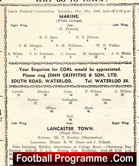 Marine Athletic v Lancaster Town 1936 – Lancashire Combination