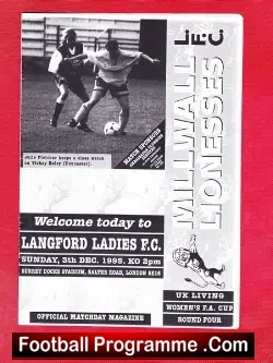 Millwall Ladies v Langford 1995 - Womens Football - football programme