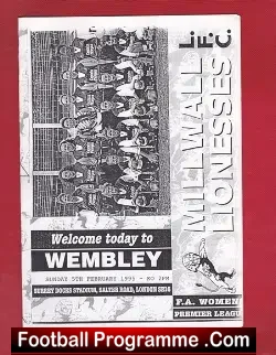 Millwall Ladies v Wembley Ladies 1995 - Womens Football - football programme