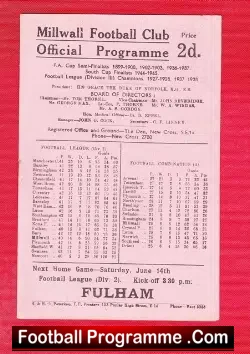 Millwall v Burnley 1947 – 40s Football Programme
