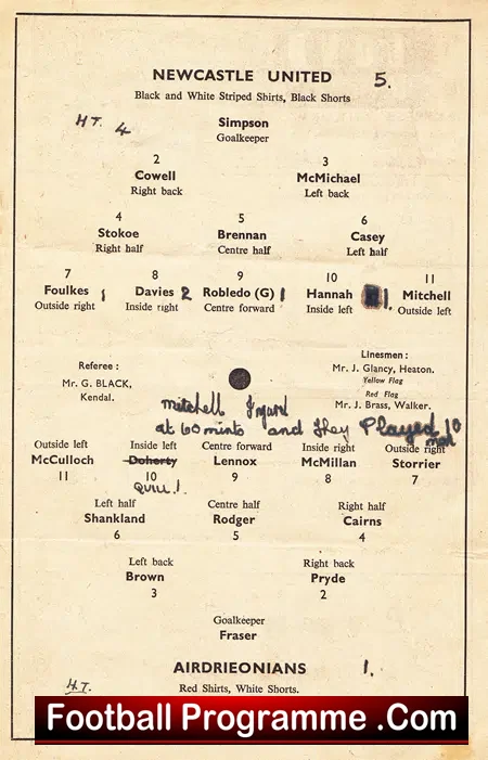 Newcastle United v Airdrieonians 1953 – Airdrie Challenge Match