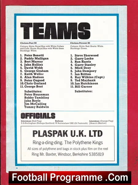 Peter Osgood Testimonial Benefit Match Chelsea 1975 George Best