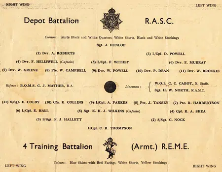 Royal Army Service Corps v 4th Training Battalion 1951 Aldershot
