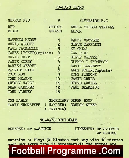 Senrab v Riverside 1980s – Youth Cup Final