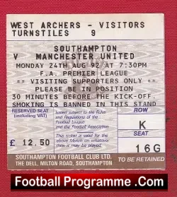 Southampton v Manchester United 1992 – Football Ticket Champions