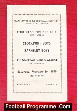 Stockport Boys v Barnsley Boys 1958 – Schoolboys Match