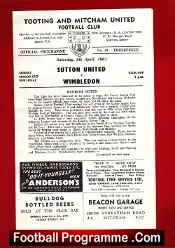 Sutton United v Wimbledon 1961 – Senior Cup Semi Final