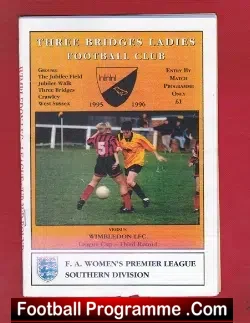 Three Bridges Ladies v Wimbledon 1995 - Women's Football - football programme