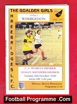 Three Bridges Ladies v Wimbledon 1996 - Womens Football - football programme