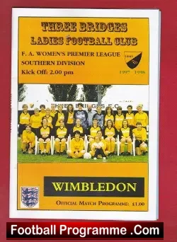 Three Bridges Ladies v Wimbledon 1997 - Women's Football - football programme