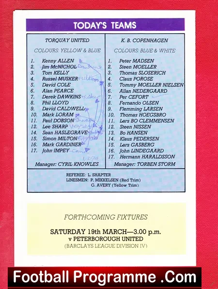 Torquay United v KB Copenhagen 1988 – Friendly Match