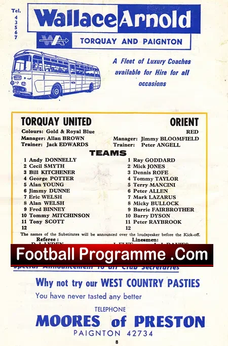 Torquay United v Orient 1970 – Multi Autographed Signed