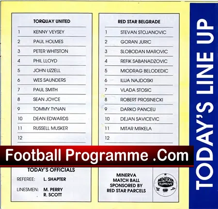 Torquay United v Red Star Belgrade 1990 – Friendly Match