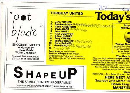 Torquay United v York City 1984 – Autographed Signed