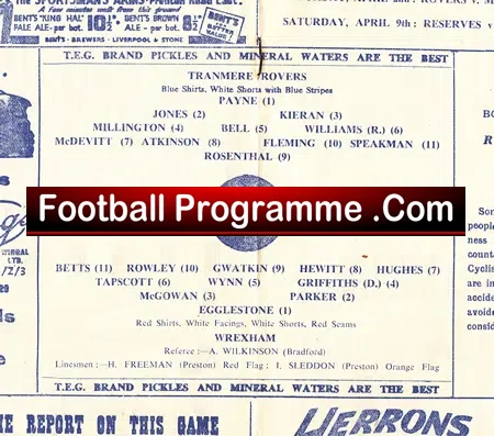 Tranmere Rovers v Wrexham 1955