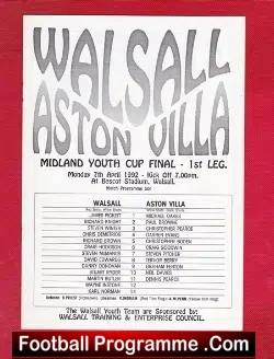 Walsall v Aston Villa 1992 – Youth Cup Final