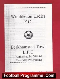 Wimbledon Ladies v Berkhamsted Town 1996 - Womens Football - football programme