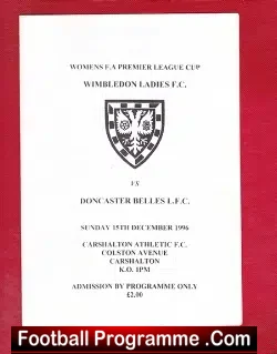 Wimbledon Ladies v Doncaster 1996 - Womens Football - football programme