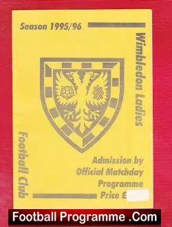 Wimbledon Ladies v Huddersfield Town 1995 - Womens Football - football programme