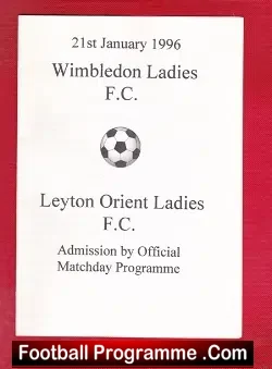 Wimbledon Ladies v Leyton Orient 1996 - Womens Football - football programme