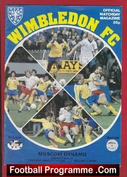 Wimbledon v Dynamo Moscow 1982 - Friendly - Russia - football programme