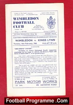 Wimbledon v Kings Lynn 1965 - football programme